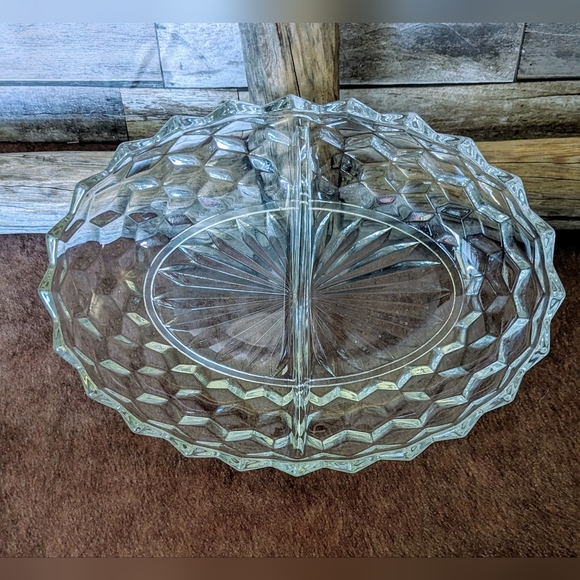 Vintage Authentic Fostoria American Crystal 2 Slot Relish Dish - Picture 1 of 10